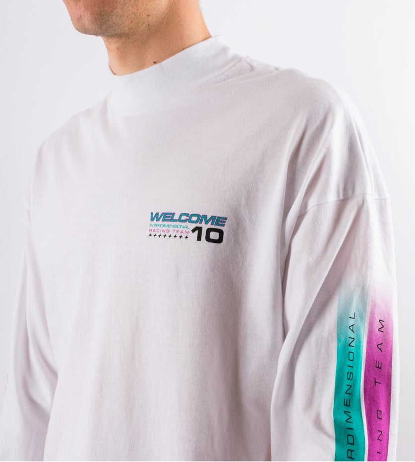 WELCOME Space Race Mock Neck L/S Tee - White
