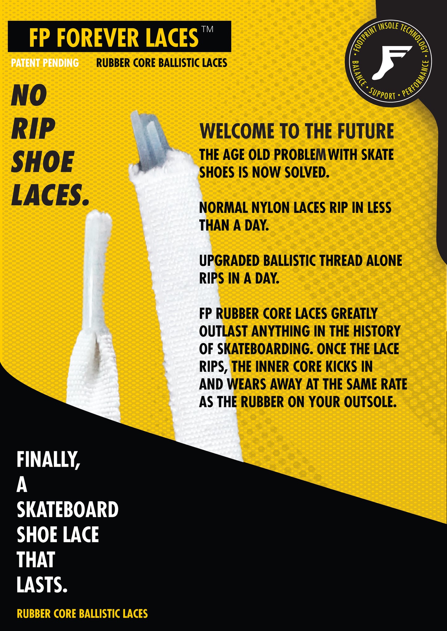 เชือกรองเท้าแบบแบน FP Forever - สีดำ/ขาว