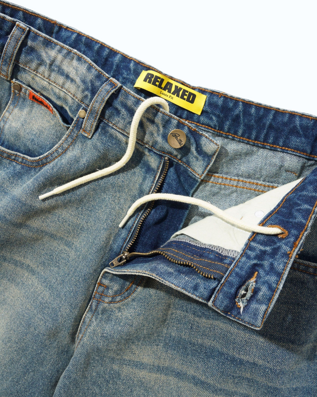 BUTTER GOODS Relaxed Denim Jeans - Distressed Mid Blue
