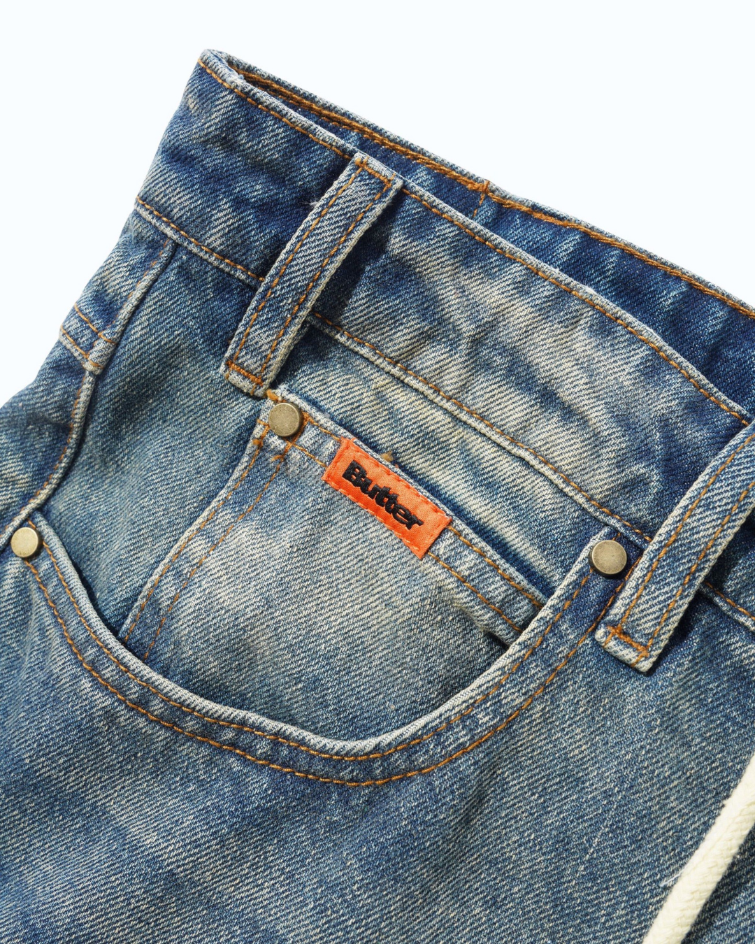 BUTTER GOODS Relaxed Denim Jeans - Distressed Mid Blue