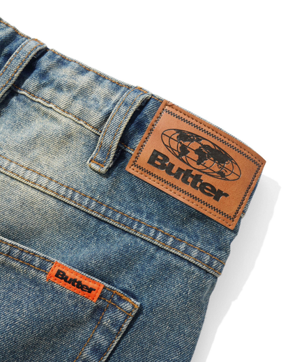BUTTER GOODS Relaxed Denim Jeans - Distressed Mid Blue
