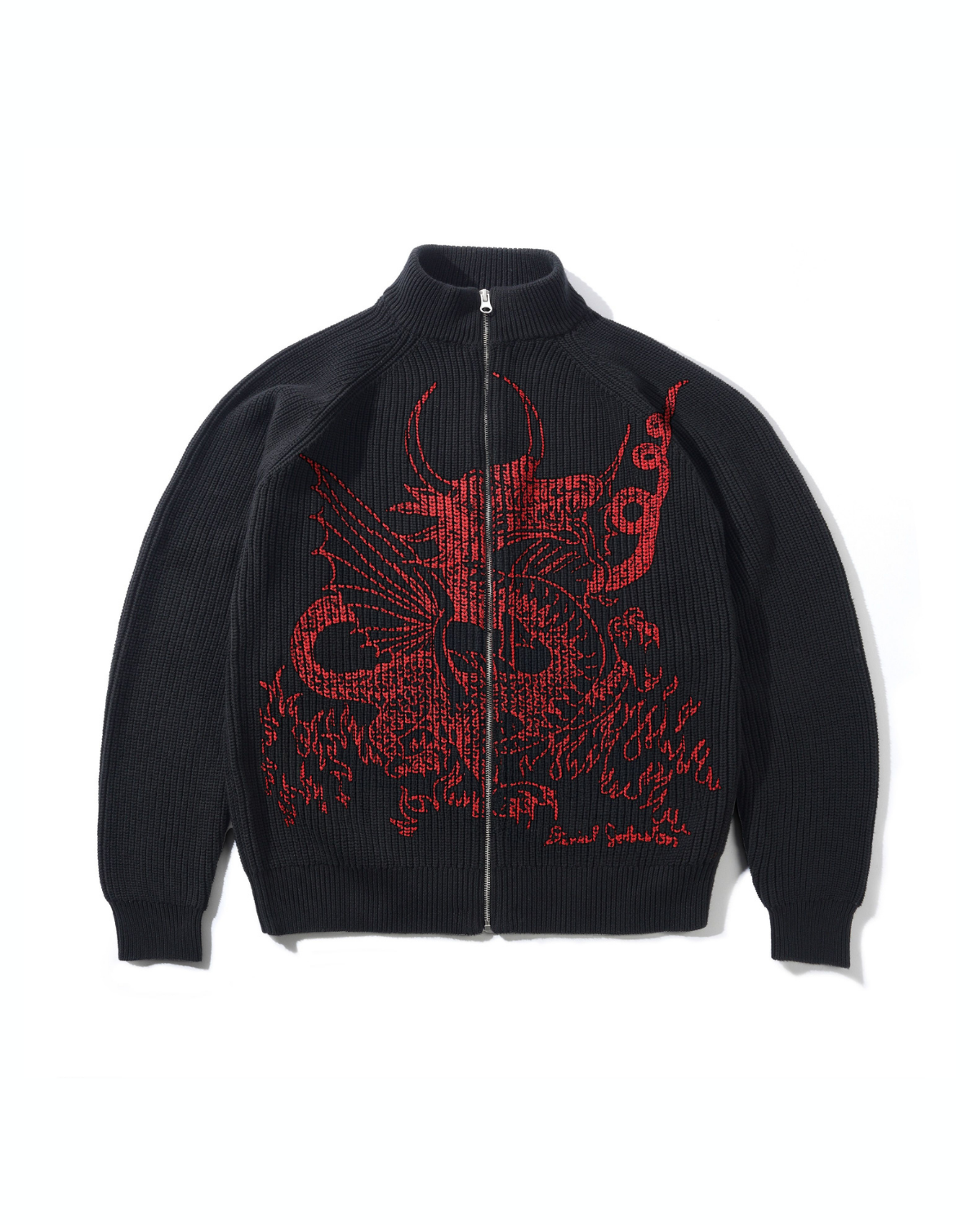 BUTTER GOODS | DANIEL JOHNSTON Dragon Knit Zip Thru Sweater - Black/Red