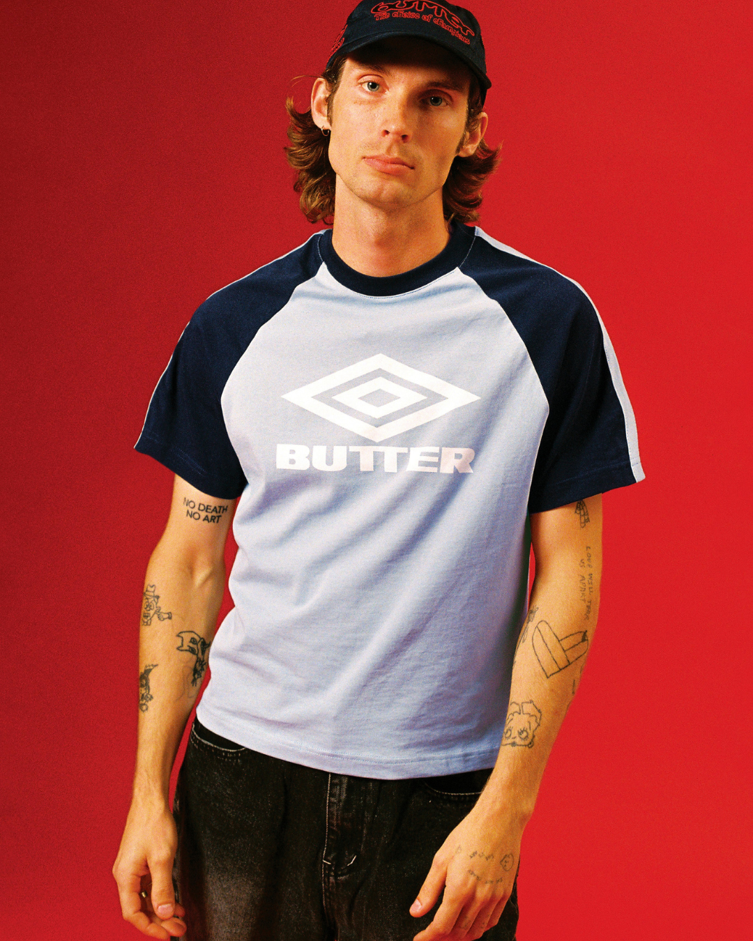 BUTTER GOODS | UMBRO Diamond Logo Raglan Tee - Army/Eggplant