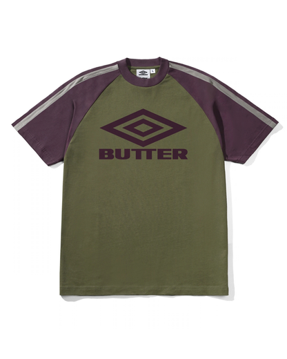 BUTTER GOODS | UMBRO Diamond Logo Raglan Tee - Army/Eggplant