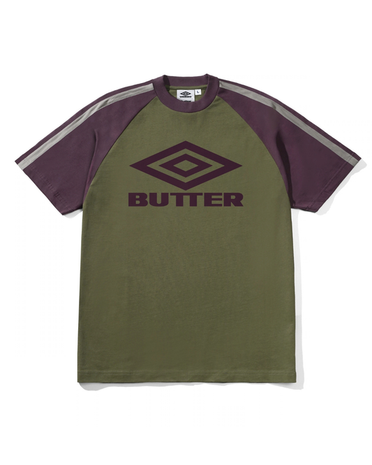 BUTTER GOODS | UMBRO Diamond Logo Raglan Tee - Army/Eggplant