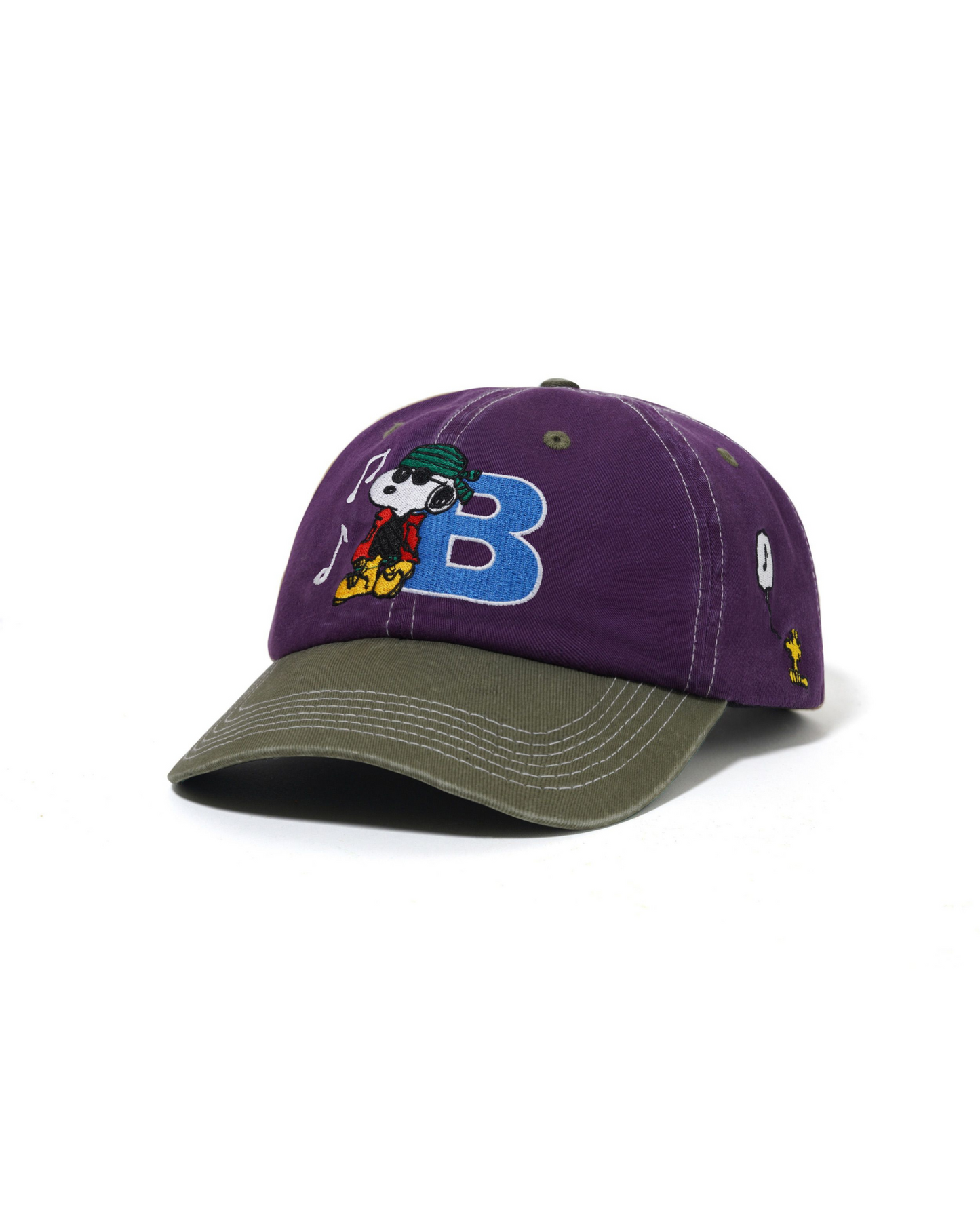 BUTTER GOODS | PEANUTS Music Snapback Cap - Washed Purple / Fern