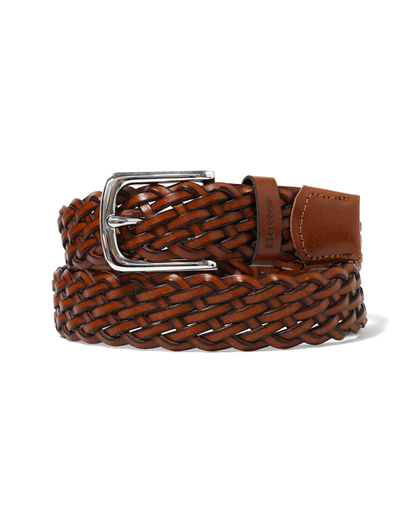BUTTER GOODS Leather Braided Belt - Brown