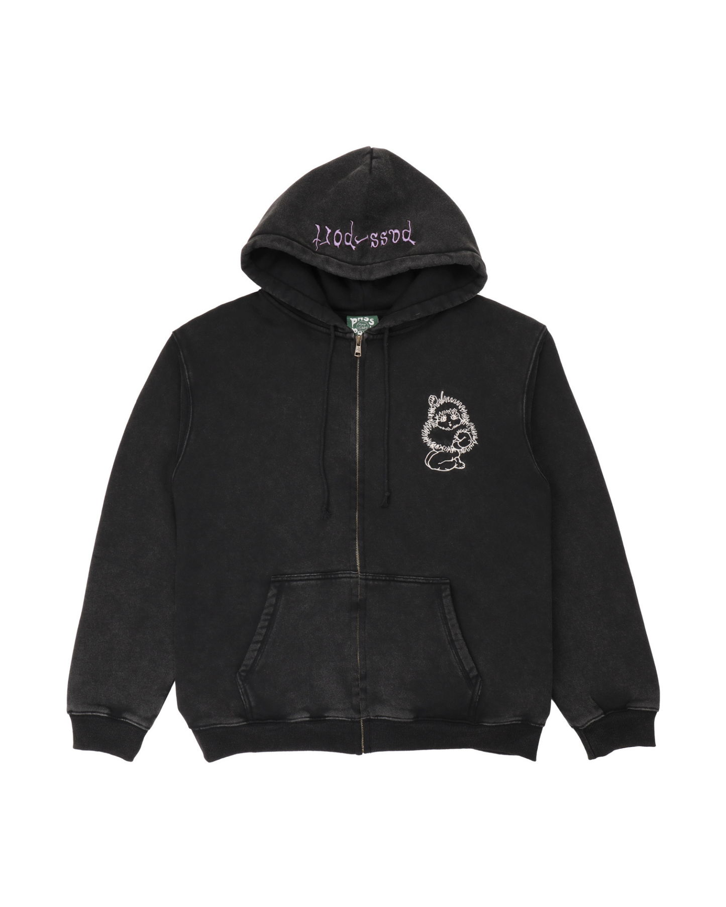 Passport Webbed Bed Zip Hoodie - Acid Black