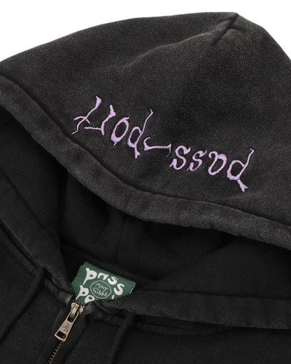 Passport Webbed Bed Zip Hoodie - Acid Black