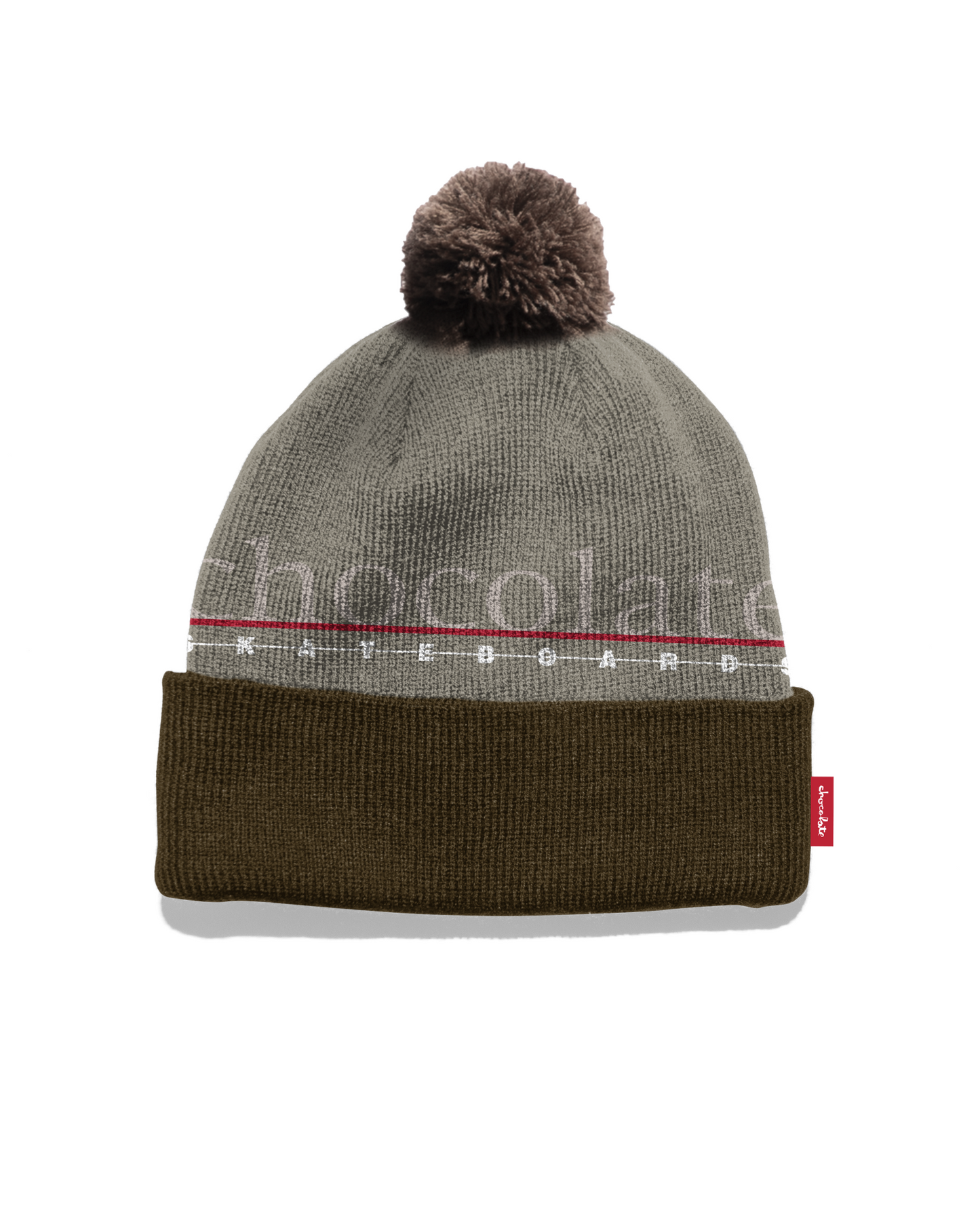 CHOCOLATE Bar Pom Pom Beanie - Grey / Brown