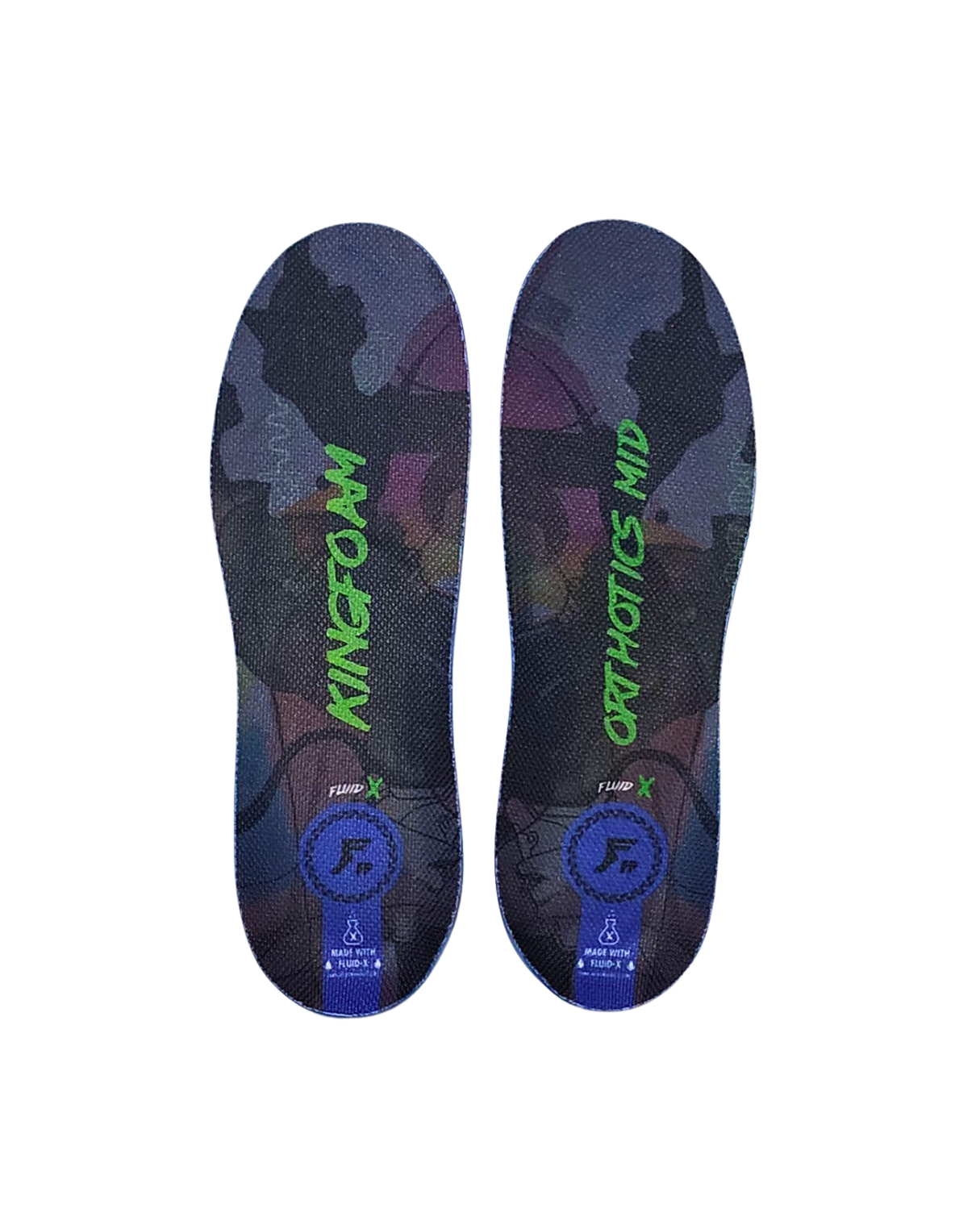 FP Kingfoam Orthotics Fluid-X Mid Insoles - Black Camo/Green
