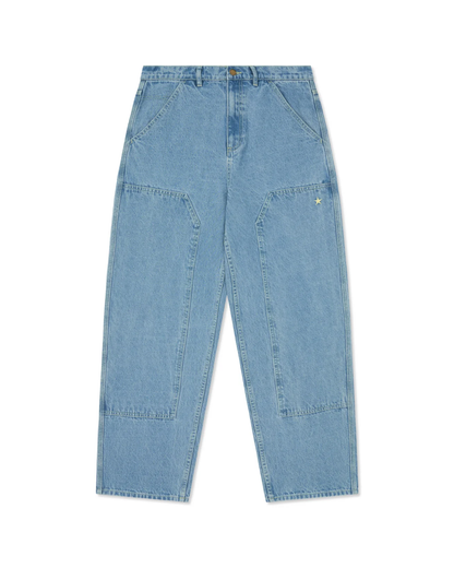 COME SUNDOWN Burn Out Double Knee Jeans - Washed Blue