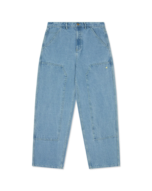 COME SUNDOWN Burn Out Double Knee Jeans - Washed Blue