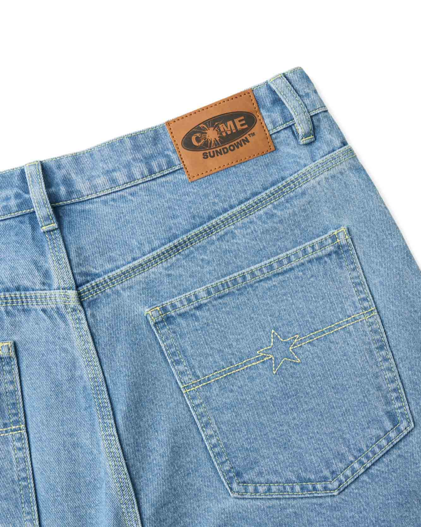 COME SUNDOWN Burn Out Double Knee Jeans - Washed Blue