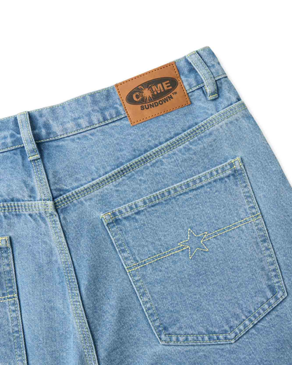 COME SUNDOWN Burn Out Double Knee Jeans - Washed Blue