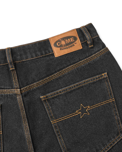 COME SUNDOWN Burn Out Double Knee Jeans - Washed Black