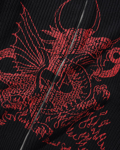 BUTTER GOODS | DANIEL JOHNSTON Dragon Knit Zip Thru Sweater - Black/Red