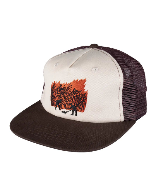 Passport Brush Fire Workers Trucker Cap - Choc/Offwhite