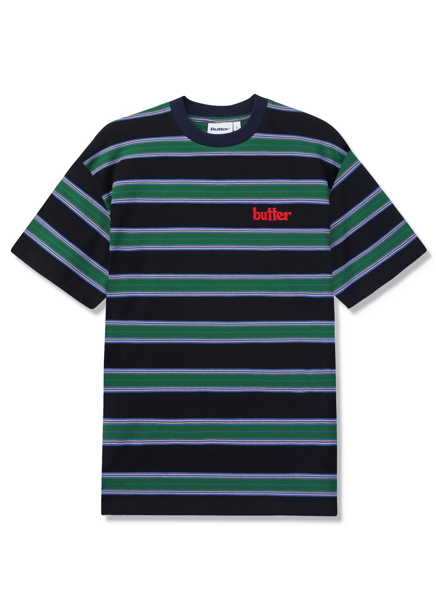 BUTTER GOODS Stripe Tee - Forest/Navy - L