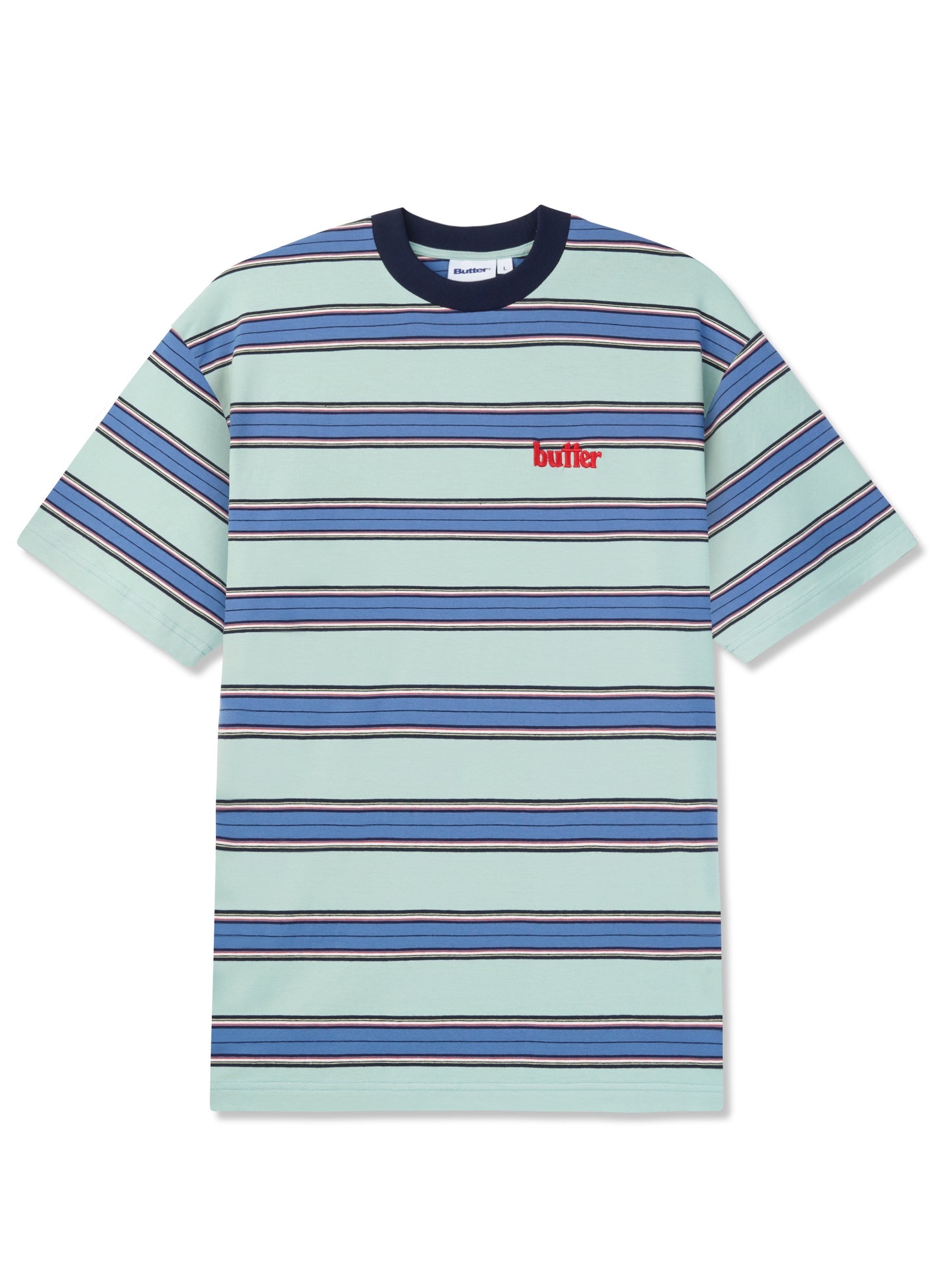 BUTTER GOODS Stripe Tee - Ice/Blue - L