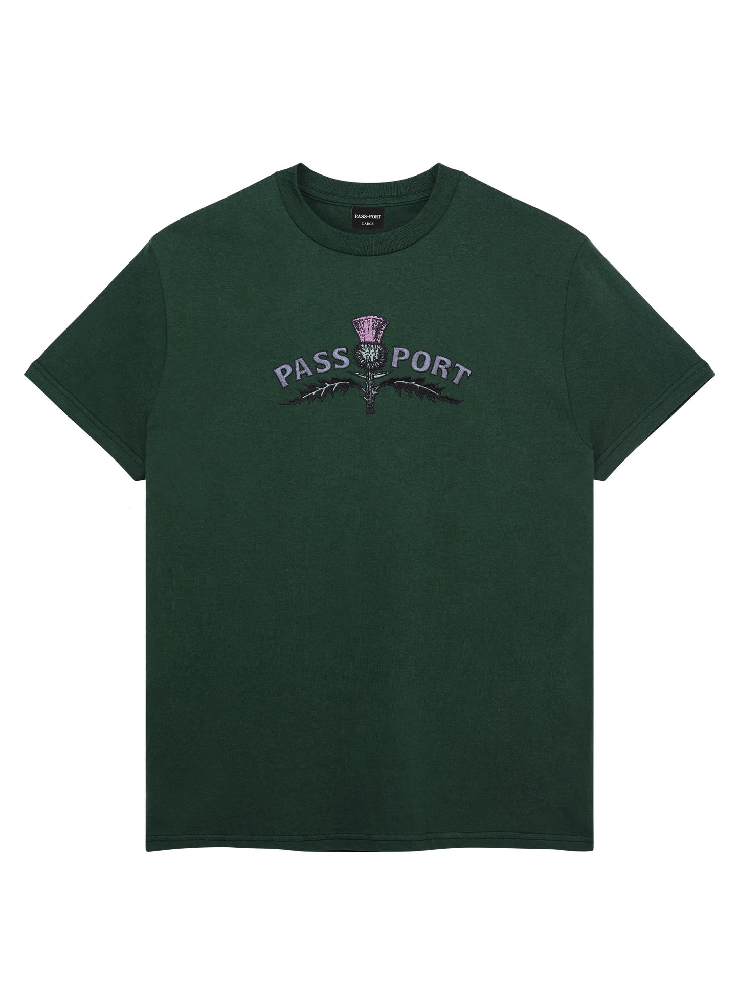 パスポート アザミ刺繍 T シャツ - フォレスト グリーン