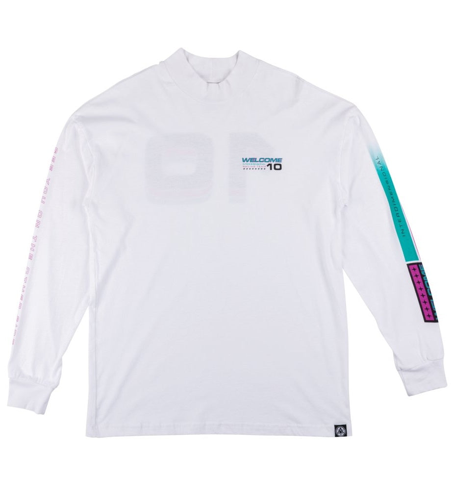 WELCOME Space Race Mock Neck L/S Tee - White