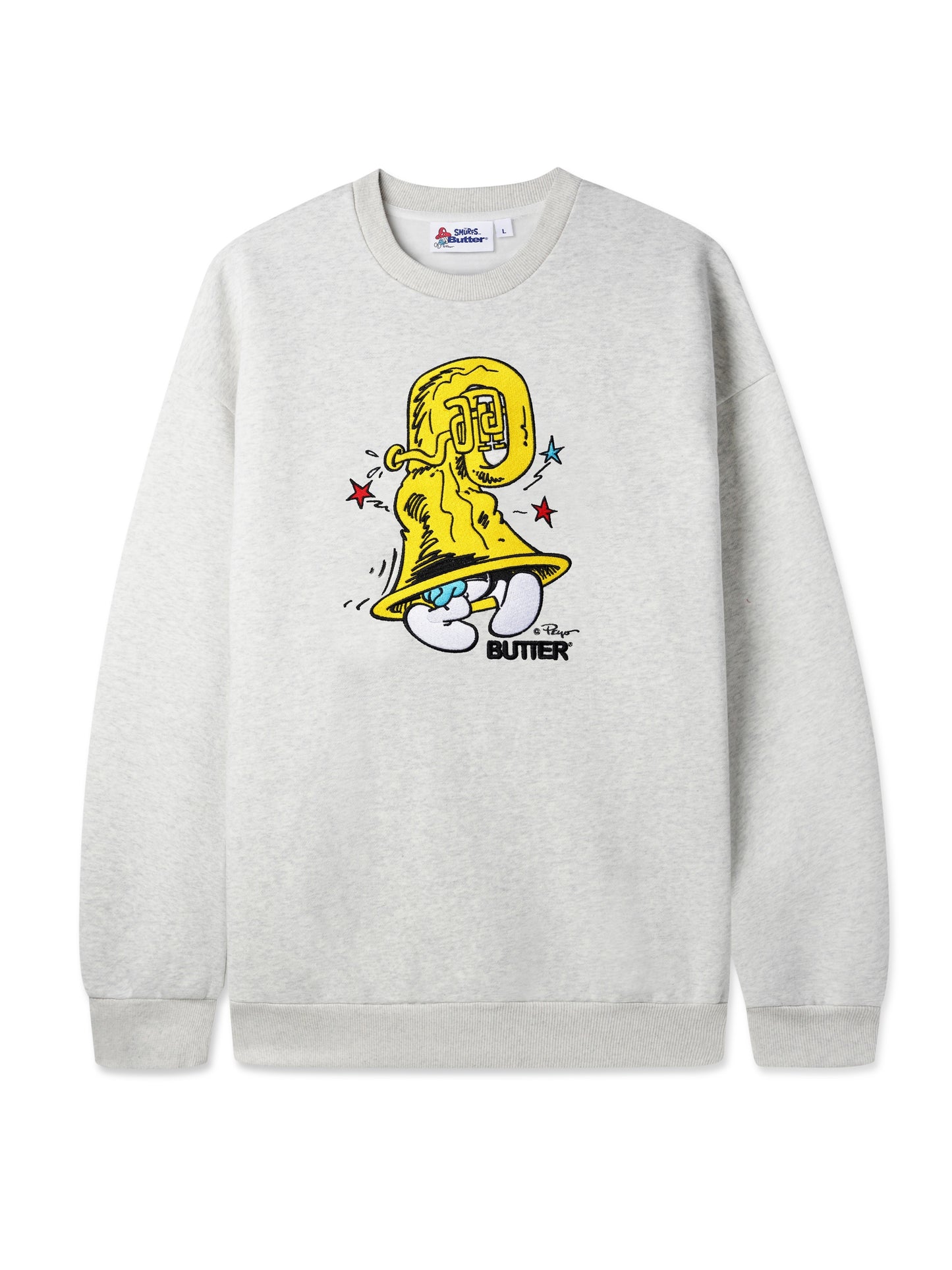 BUTTER GOODS x The Smurfs Harmony Crewneck Sweatshirt - Ash Grey