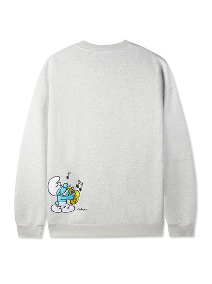 BUTTER GOODS x เสื้อสเวตเตอร์คอกลม The Smurfs Harmony - สีเทาแอชเกรย์