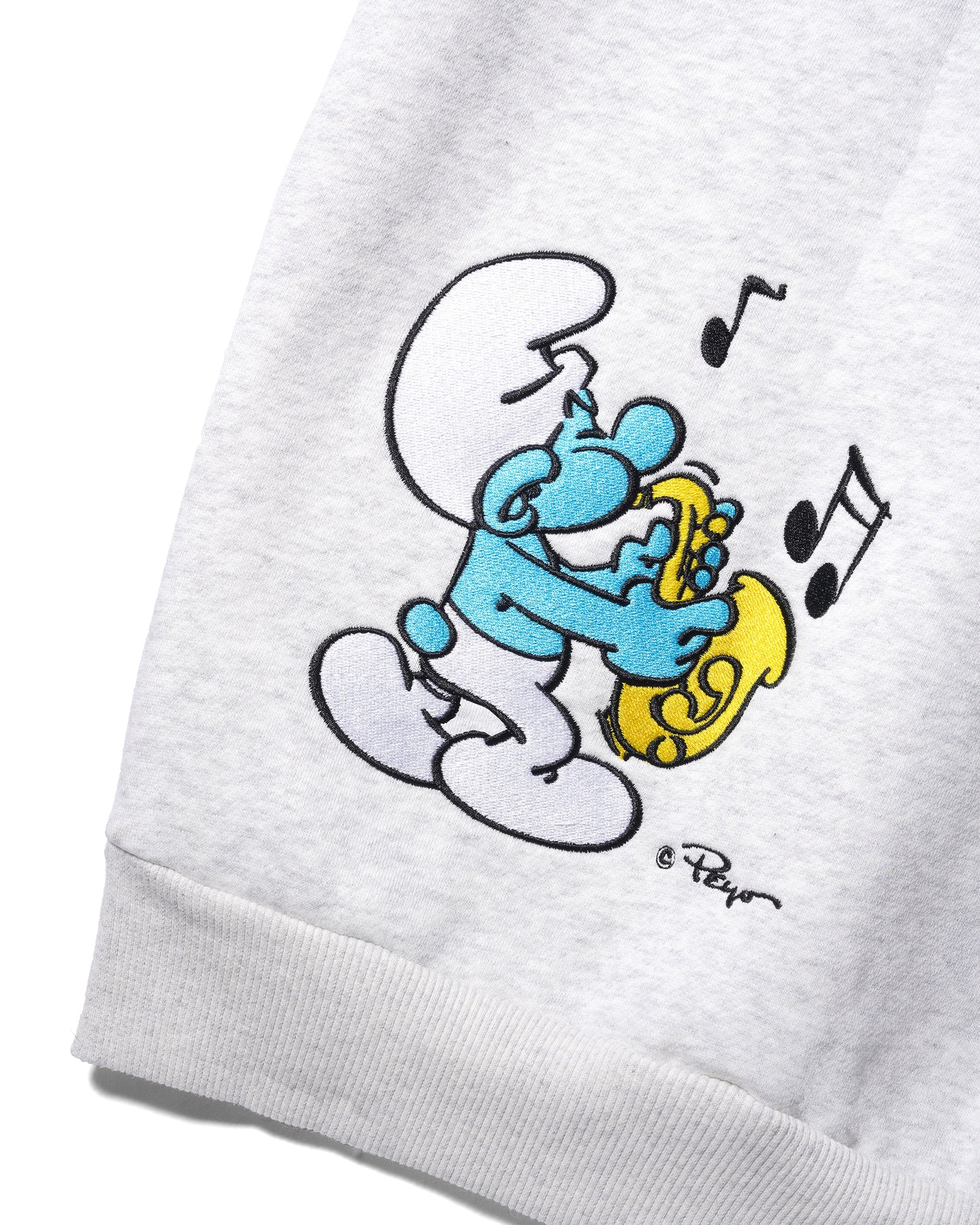 BUTTER GOODS x เสื้อสเวตเตอร์คอกลม The Smurfs Harmony - สีเทาแอชเกรย์