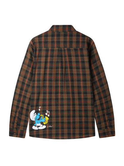 BUTTER GOODS x The Smurfs Harmony Plaid L/S シャツ - モス/バーク