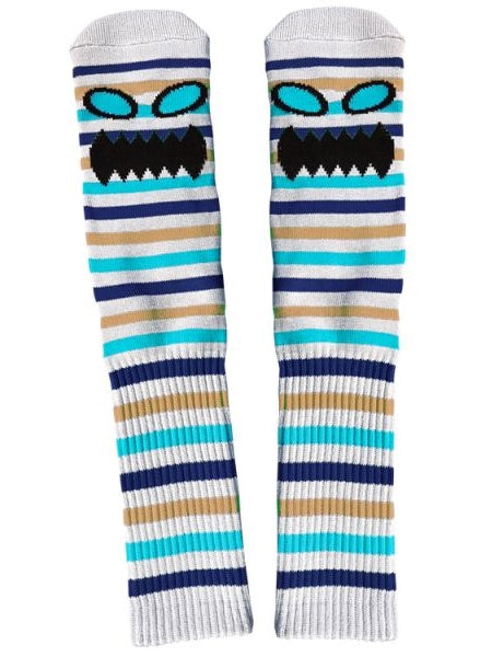TOY MACHINE Monster Face Mini Stripes Socks - Blue Multi / Khaki
